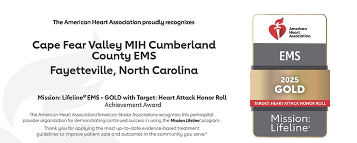 Cape Fear Valley MIH Cumberland County EMS nationally recognized for quality heart and stroke care
